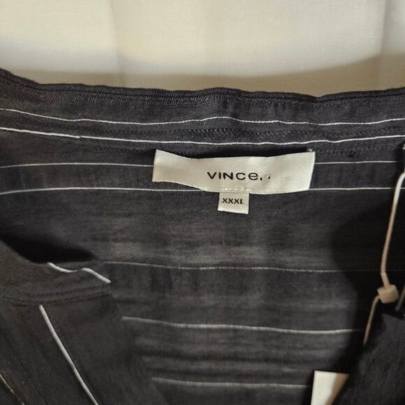 Vince Sheer Pop Over Sleeveless Blouse Stripes Drape Black Size XXXL - Picture 4 of 8